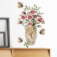 Jaamso Royals Vinyl Multi Flowers With Designer Vase Self-Adhesive, Peel And Stick Wall Sticker (Multicolor, 45 Cm X 60 Cm)