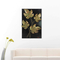 Handicrafts Paradise Wrought Iron And Wooden Base Decorative Wall Art Palm Leaves Showpiece (Multicolour, 14 X 21 Inch)