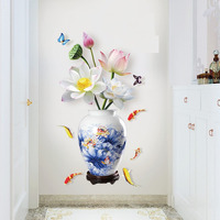 Indian Royals Blue Flower Pot Wall Sticker For Living Room - Floral, Nature, Garden Decor For Home Walls (60 Cm X 90 Cm)