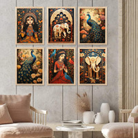 Kalit Kala Decor Paintings For Wall Decoration With Frame | Madhubani Traditional Indian Women Paintings For Living Room, Bedroom | Set Of 6