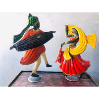 World Decor Rajasthani Dancing Couple Set Of 2 Metal Abstract/Wall Sculpture/Wall Hanging/Wall Art Multicolor For Home Decoration/Living Room/Office/Cafe/Bedroom