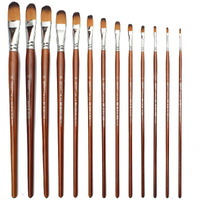 Chrome Long Handle Synthetic Filbert Tip Artist Paint Brushes - 13 Piece Set