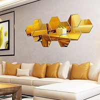 Meraki Mart Non Glass Wall Mirror Stickers With Butterfly 3D Acrylic Hexagon Shape Diy Wall Decor Diy Tiles Wall Decor Art For Home, Bedroom, Office, Garden (Gold, Hexagon 28 Pcs With 10 Butterfly)