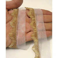 Vinayak Gallery Lace For Saree Border Finetage Pipe In Net Fabric Border Lace For Dresses, Sarees, Lehenga, Suits, Blouses, Dupatta, Chunri And Craft (9 Meters; 354 Inch Gold, Small Moti) (Golden)
