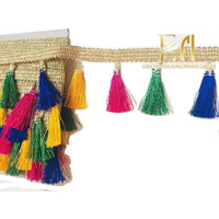 Eerafashionicing 9 Mtr Tassels Jute Laces For Dresses, Sarees, Lehenga, Suits, Bags, Decorations, Borders, Craft (Multicolour)