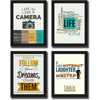 Interio Crafts Motivational Poster Wall Art Frame - Inspirational Quote Print - 13X10 Inches (Black, Medium) - Pack Of 4