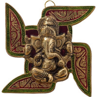 Dreamkraft Leaf Ganesh Wall Hanging With Meena Kari Work Swastic Sign Showpiece For Home Decor, Office Decor And For Welcome Door (17X17X2 Cm)