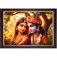 Dharvika Innovations Radha Krishna Religious Photo Frame, 14X20 Inch, Copper Gold, Sparkle Coated Lamination 23173