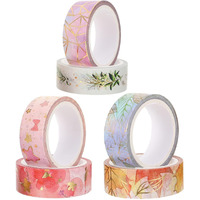 Julex Gold Foil Washi Tape Set 15Mm Flower Skinny Masking Decorative Tape Pack For Diy Scrapbooking, Crafts, Gift Wrapping, Holiday Decoration (Autumn Floral Pattern 6 Rolls)