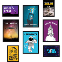 Chaka Chaundh Astronaut Space Quote Poster With Engineered Wood Frame (Multicolour, 43 X 30 X 4 Cms) - Set Of 8