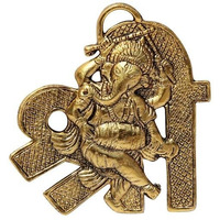 Handicrafts Paradise Ganesha Playing Dholak Placed On Shree Shaped Base Aluminium Metal Door Hanging (9.5 Cm X 0.25 Cm X 10.8 Cm)