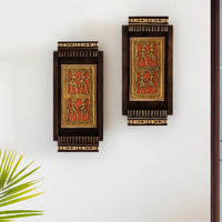 Exclusivelane 'Tribal Dhokra Art' Wooden Wall Decor For Living Room |Handpainted Wall Decoration Items For Living Room Wall Hangings For Home Decoration For Bedroom (Mango Wood, Set Of 2, 10.9 Inch)