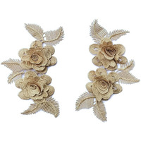 Sync Crochet Patch Patches For Blouse Flower Patch Rose 19 Cm Lace And Patches Golden Brown Colour Floral Clothes 2 Pieces Dress Gowns Jackets Badges Kids Bags Dress Decoration Craft Sew