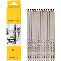 Artbee Black Charcoal Pencils - 12 Piece Set - Medium