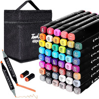 Zevon Dual Tip Art Markers 48 Colours With Carrying Case For Painting Sketching Calligraphy Drawing - Odorless & Non Toxic Twin Head Permanent Colouring Marker Pens For Kids Adult Beginners