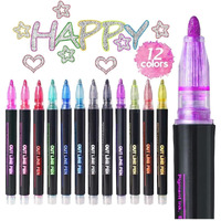 Shrikirti Colorful Double Line Outline Markers Metallic Glitter Pen Set For Painting, Greeting Cards, Glass, Mug, Scrapbook Crafts, Fabric Set Of 12