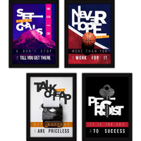 Fatmug Synthetic Framed Motivational Wall Posters With Glass (Set 7 Four A4, Multicolour) - Set Of 4