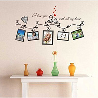 Asmi Collection Pvc Wall Stickers Black Floral Photo Frames Love Birds