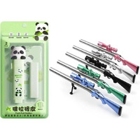 Partysanta Panda Eraser & Gun Pen Combo | 1 Set | Includes 1 Gun Pen With Led Torch & 1 Panda Eraser With Push & Pull Function For Storage Convenience For Students, Office, Home And Shops