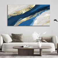 Aadee Craft Unframed Canvas Big Painting Modern Abstract Oil Blue And Gold Glitter Wall Painting For Living Room, Bedroom, Office, Hotels, Drawing Room Size Large (122Cm X 61 Cm) (Design 3)