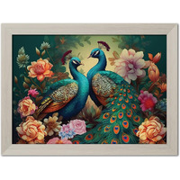 Tenorarts Peacock Photo Frame Love Birds Vastu Modern Art Framed Aesthetic Wall Painting With White Wooden Texture For Living Rooms Bedroom Office - Wall Paintings/Hangings (12Inches X 9Inches)