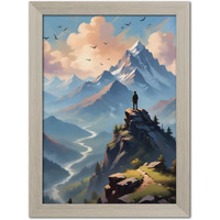 Tenorarts Mountain Photo Frame Vastu Abstract Modern Art Framed Aesthetic Wall Painting With White Wooden Texture For Living Rooms Bedroom Office - Wall Paintings/Hangings (12Inches X 9Inches)