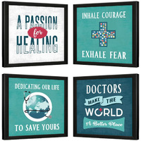 Chaka Chaundh Wood - Doctor Clinic Poster- Hospital Medical Quotes Framed Poster For Wall Decoration,Set Of 4