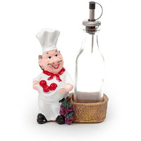 Ez Life Fat Food Chef Oil & Vinegar Bottles In Light Brown Basket-Classy Premium Looking For Dinner Table - Resin - Light Brown, White - Dining Dcor Holder For Kitchen, Dining Table, Restaurant-1 Set