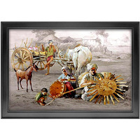 Dharvika Innovations Rajasthani Village Scenery Photo Frame, Black, Sparkle Coated Lamination 42 21 X 27 Inch