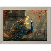 Tenorarts Peacock Photo Frame Vastu Modern Art Framed Aesthetic Wall Painting With White Wooden Texture For Living Rooms Bedroom Office - Paintings/Wall Hangings (12Inches X 9Inches)