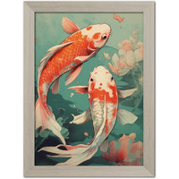 Tenorarts Feng Shui Koi Fish Pair Photo Frame Vastu Abstract Modern Art Framed Aesthetic Wall Painting With White Wooden Texture For Living Rooms Bedroom Office - Wall Paintings / Hangings (12Inches X 9Inches)