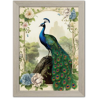 Tenorarts Peacock Photo Frame Abstract Modern Art Framed Aesthetic Wall Painting With White Wooden Texture For Living Rooms Bedroom Office - Wall Paintings/Hangings (12Inches X 9Inches)