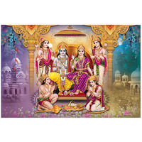 Dharvika Innovations Ayodhya Ram Mandir Poster/Ram Darbar Poster Big Size For Wall Sparkle Coated Self Adhesive Waterproof Painting Vinyl Poster Without Frame (24 X 36 Inch)-21020