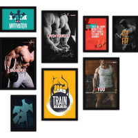 Fatmug Framed Wall Paintings For Home And Gym - Workout Posters Glass, Multicolour - Set Of 8