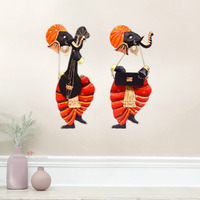 Handicrafts Paradise Iron Wall Decor Musician Ganesha, Set Of 2, 7 X 3 Inches