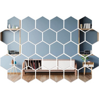 Meraki Mart Non Glass Wall Mirror 3D Acrylic Hexagon Shape Diy Wall Sticker Decor Self Adhesive Tiles Wall Decor Art For Home, Bedroom, Office, Garden And Washroom, Silver, 45 Pcs, Size - 12.1X10.5 Cm