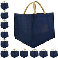 Double R Bags Reusable Grocery Shopping Jute Gift Bag With Cotton Handle For Wedding, Return Gifts & Birthday Party - (Blue) Pack Of 12