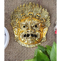 Crafticia Metal Mahakal Face Mask Negative Energy Remover Nazar Battu Evil Eye Protector Wall Hanging (6 Inch, Golden), Medium