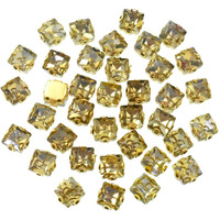 Embroiderymaterial Gold Color Sew On Glass Crystal Rhinestones Beads For Jewellery Making, Bracelet Making, Embroidery, Embellishment, Craft Or Diy (6X6 Mm, 48 Pieces, Square, D Shape Claws)