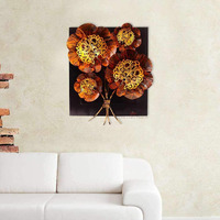 Handicrafts Paradise Wrought Iron And Wooden Base Decorative Flower Wall Art Showpiece (16 X 20 Inch, Small, Multicolour)