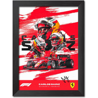 Tenorarts Carlos Sainz Poster Ferrari F1 Racing Car Formula One Photo Frame Painting With Matt Finish Black Textures (12 Inches X 9Inches)