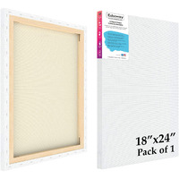 Eduway 18X24 Inches Pre Stretched Medium Grain 7Oz Primed Cotton Painting Canvas With Wooden Frame For Beginners & Artist | Suitable With Acrylic, Oil, Water Colours - (Set Of 1)`