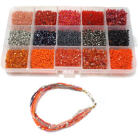 Beadsnfashion Seed Beads Fire Red Colors Diy Kit With Beads Storage Box And 10 Mtrs Nylon Thread For Jewellery Making, Embroidery & Crafts Diy Kit, Size 2Mm (Pack Of 15 Colors)