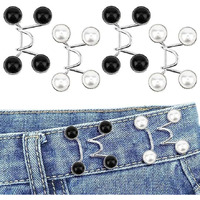 Bitrexup 4Pcs Adjustable Waist Buckle For Loose Jeans Pants, Pearl Detachable Jean Buttons Pins No Sewing Required Waistband Tightener, Waist Buckle Set For Pants, Jeans, Skirts, Sleeves
