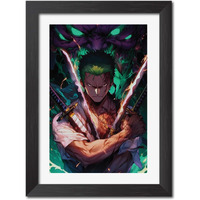 Tenorarts Zoro Poster One Piece Anime Laminated Posters Framed Paintings With Matt Finish Black Frame (12Inches X 9Inches)