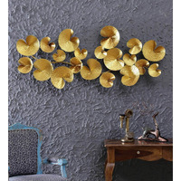 Collectible India Metal Design 3D Golden Abstract Flower Wall Art Sculpture Hanging Round Plates Mounted Modern Arts Home Office Decor(Size 56 X 23 Inches)