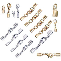 Diy Crafts 30 Sets, Dull L-Silver, 5-100 Sets Fold Over Cord End Caps Brass Lobster Claw Clasps Terminators Crimp End Tips Necklace Cord (30 Sets, Dull L-Silver)