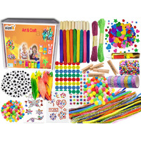 Aizelx Crafty Craft Unlimited Creations- Diy Art Craft Kit Supplies Googly Eyes Sticks Popsicles Pipe Cleaners Pom Poms Glitter Tapes Paper Ropes Foam Stickers Feathers Wooden Pegs