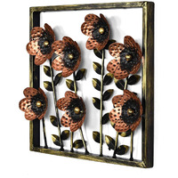 Collectible India Metal Wall Mounted Floral Sculpture Frame (14 X 14 Inch, Multicolour)