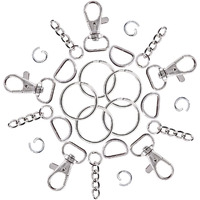 Diy Crafts 2 Kit, Silver, Mix Lot Of Metal Lobster Claw Clasps Hook, Key Chain Hooks, D Rings Key Ring Extender Chain Open Jump Rings For Making Handbags/Dog Collars & Also Used Own (2 Kit, Silver)